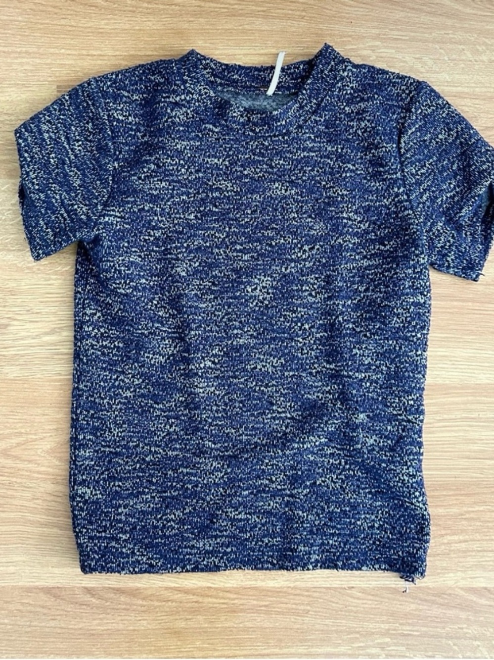 Free People Navy and Cream Marled Short Sleeve Sweater